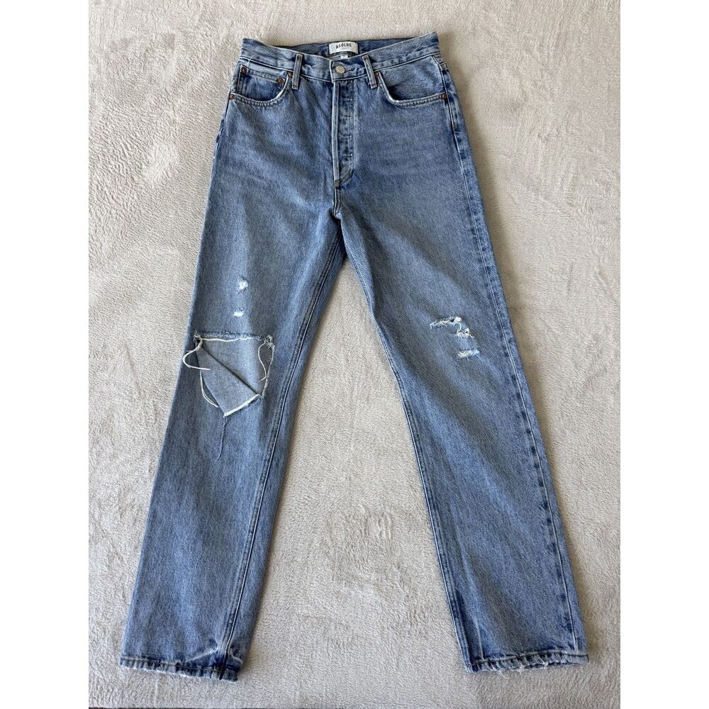 AGOLDE 90's Pinch Waist high-rise straight-leg distressed jeans. 27